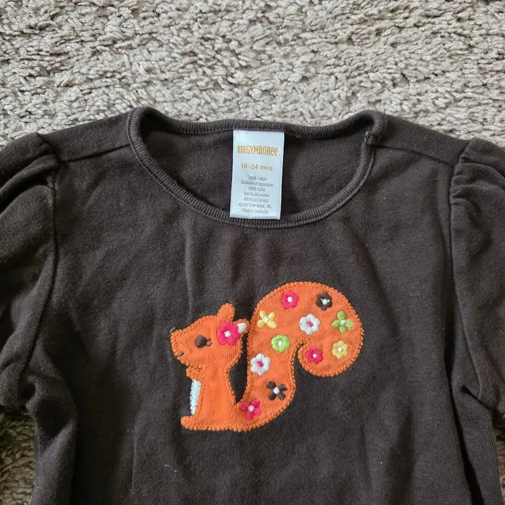 Gymboree Falling For Autumn Tshirt 18-24 Months Long Sleeve Top Squirrel Floral
